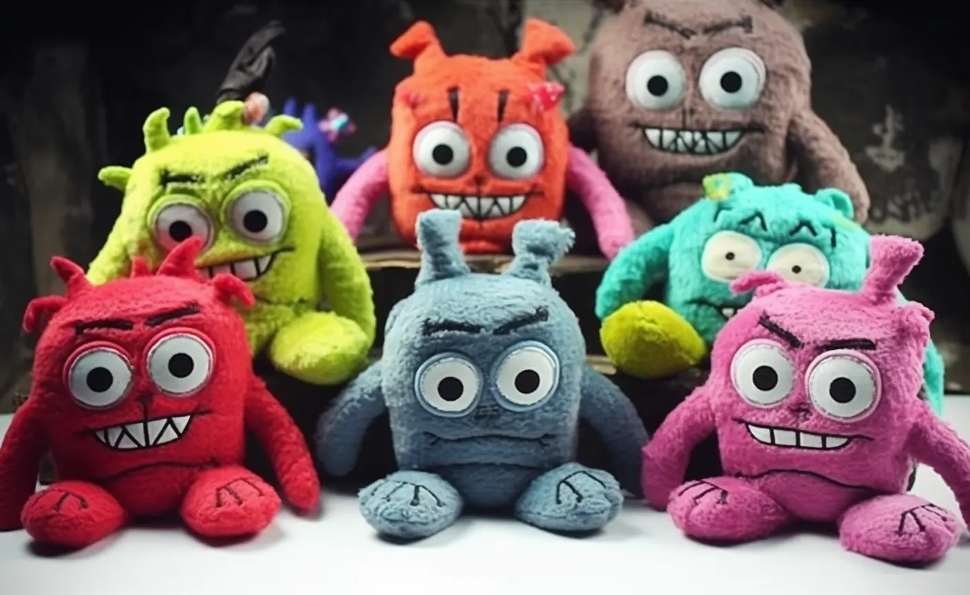 Collection of colorful Fuggler dolls showcasing their unique personalities and signature teeth